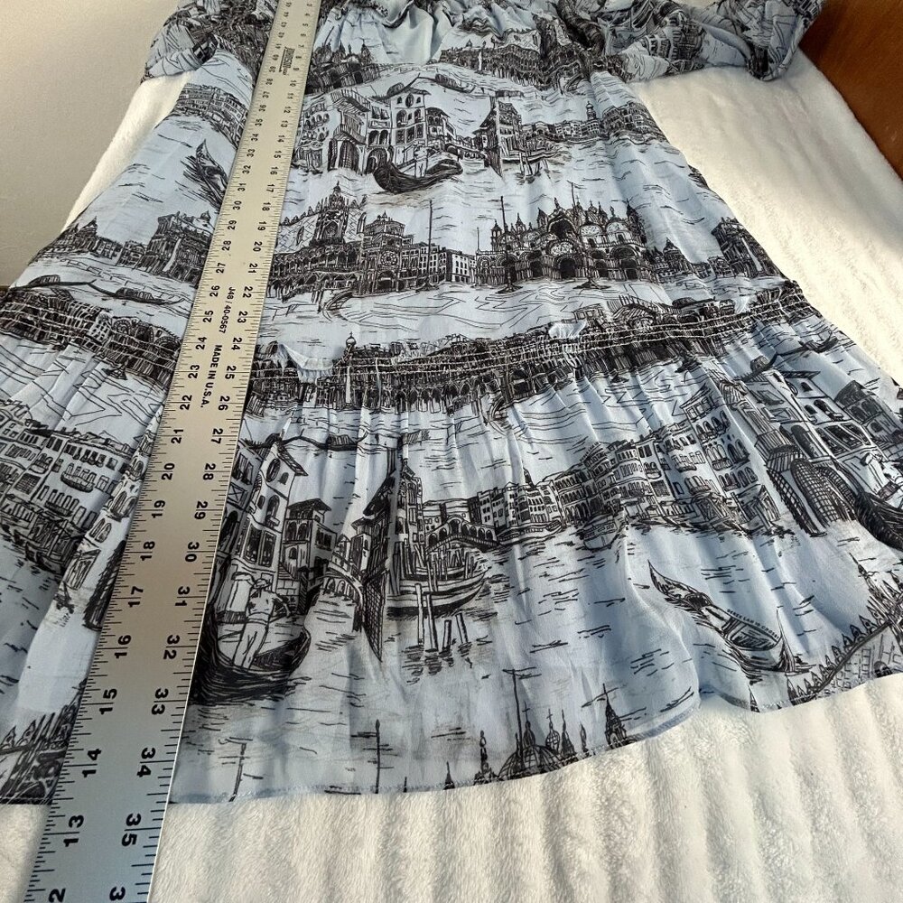 Derek Lam 10 Crosby Womens Juno Trapeze Mini Dress Size 2 Blue Black Print Lined - Picture 9 of 9